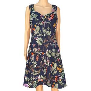 Ivanka Trump linen blend button front tropical floral print dress size L